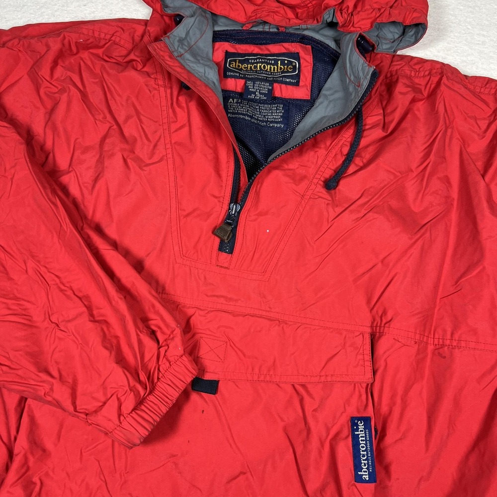 Vintage Abercrombie Jacket Men XL Red Hooded Pullover Anorak Windbreaker 90s Y2K
